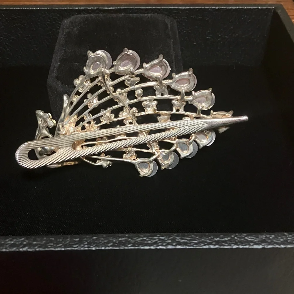 Vintage pink with red and Peach Crystal Peacock Hair Clip - Women Accessories